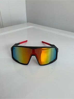 Men's Red Frame Mirrored Sports Sunglasses